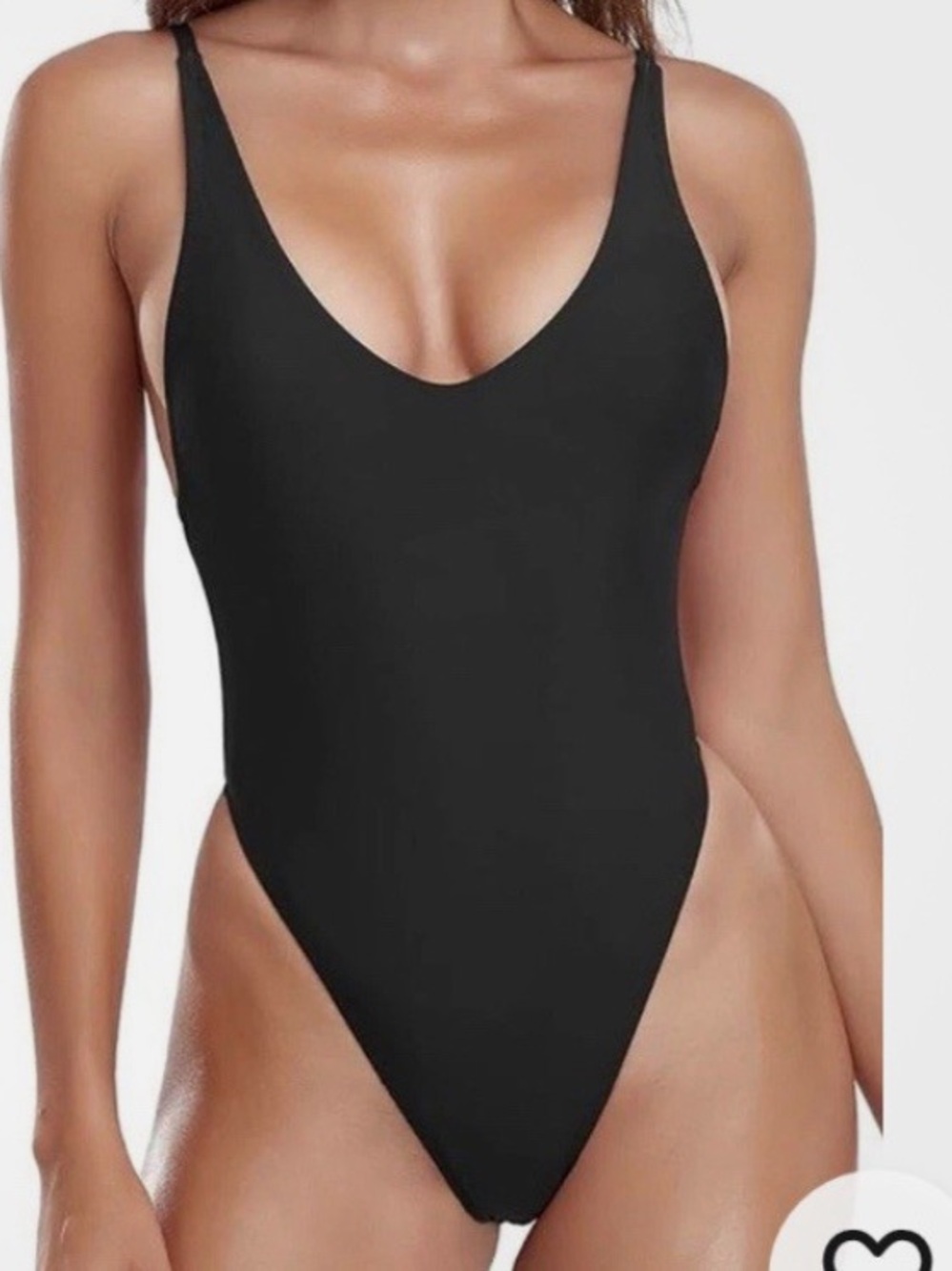 RELLECIGA Black V‑Neck One‑Piece Thong Swim size medium black